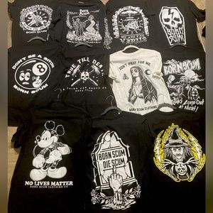 Born Scum Clothing Company T-shirt collection size Medium 10 Short Sleeve 1 LS